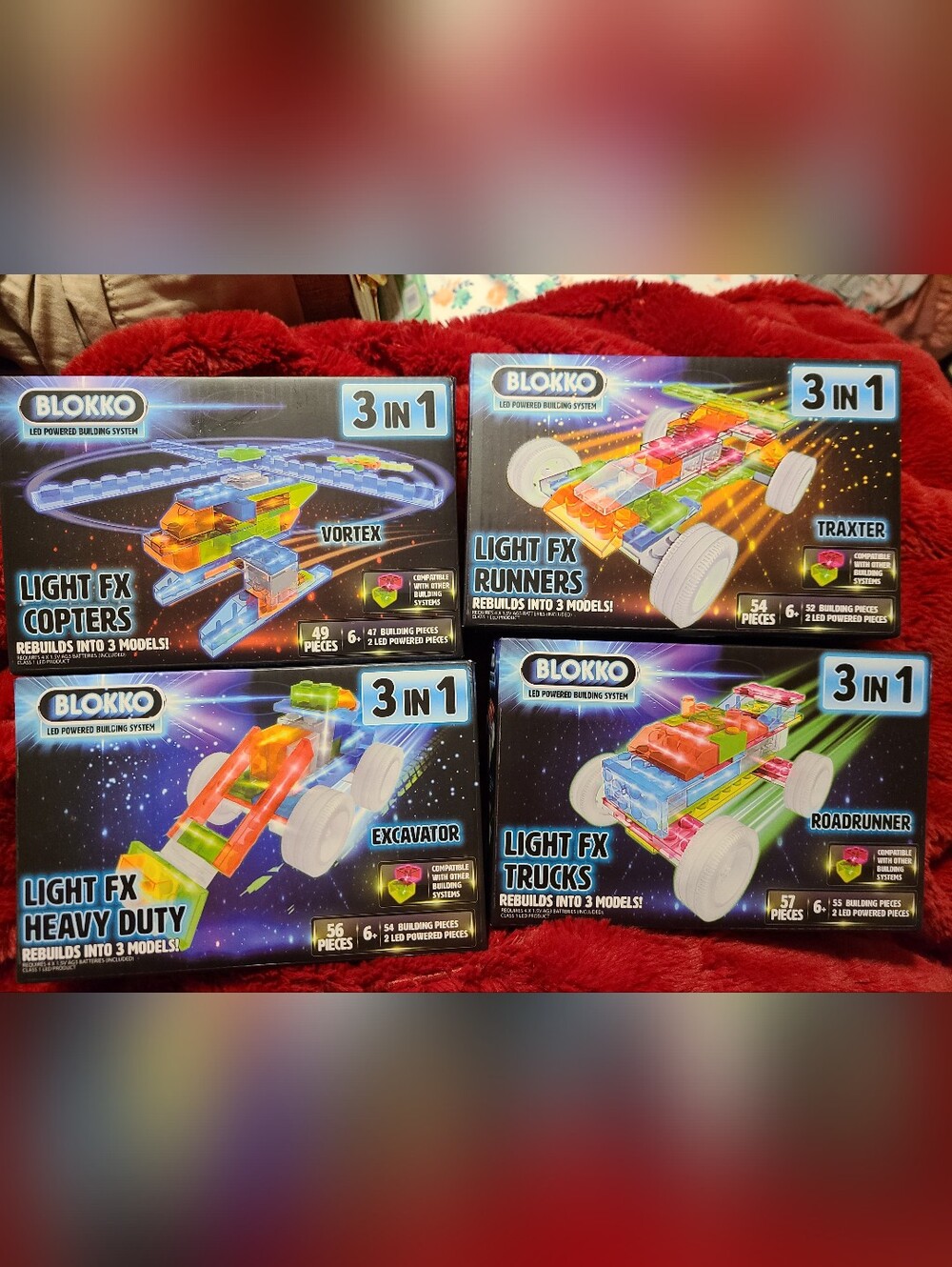 Blokko 4 Pack Of  Light FX 3 In 1  Building Sets. Lighted & Makes 12 Diff Models